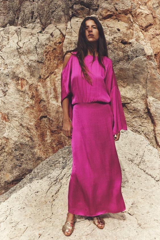 NWT ZARA SATIN EFFECT OPEN BACK DRESS XS 7969 | eBay