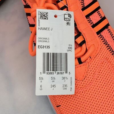 Adidas Haiwee Originals Sneakers Kid's Size 6 Coral & Black New