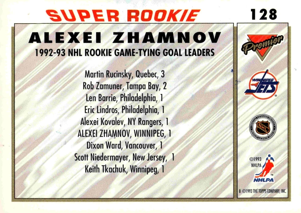 Alexei Zhamnov - Signed 1993-94 Topps Premier Super Rookie Card #128 - Image 2 of 2