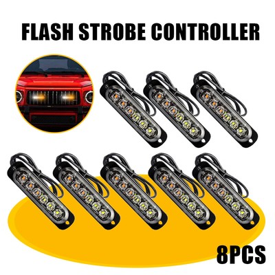 8X Amber/White Truck Grille Grill Flash Strobe Beacon Side Marker Light Bar P