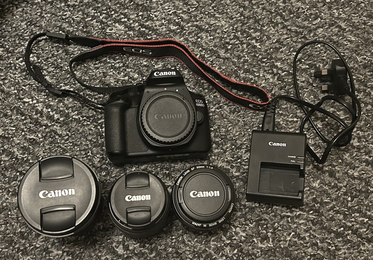 Canon EOS 4000D DSLR Camera with 18-55mm, 10-22mm, and 50mm Lenses