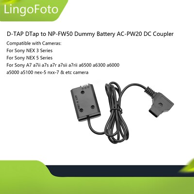 D-TAP DTap to NP-FW50 Dummy Battery AC-PW20 DC Coupler for Sony A7 A7R SLT A65