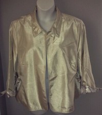 Cato Woman Gold Shimmer Open Front Jacket 26w Contrasting Cuffs Adjustable Fit