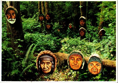 Sayward British Columbia Hetty's Valley of Thousand Faces Painted Cedar Postcard