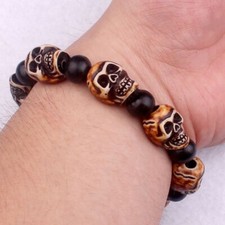 Punk Bracelets Wooden Beads Resin Skull Bracelets Jewelry