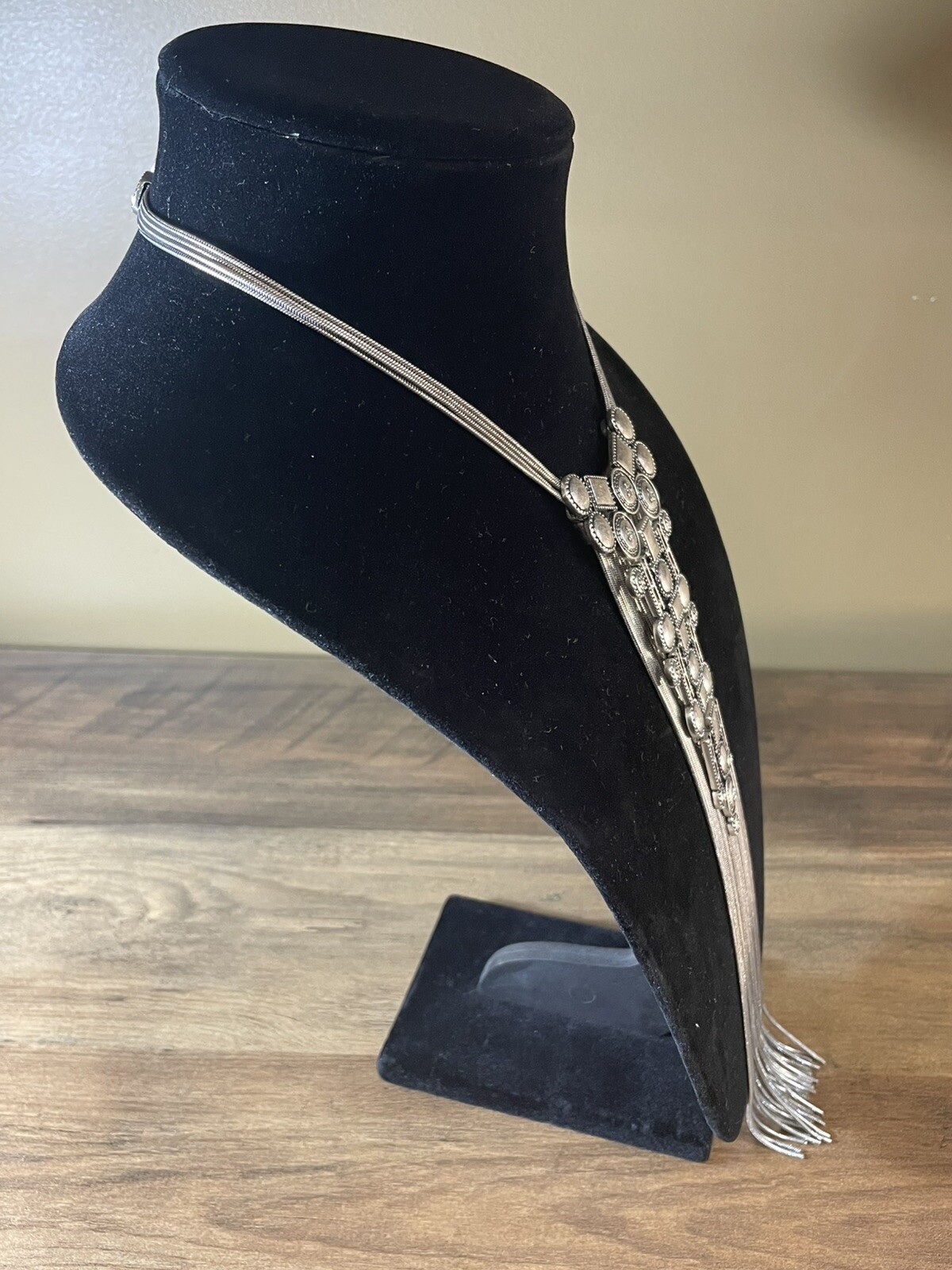 Chicos Silver Statement Necklace Long Snake Chain… - image 5