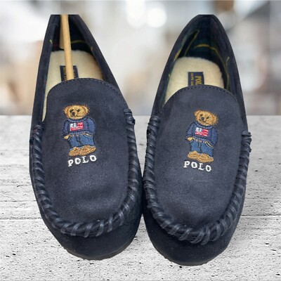 Polo Ralph Lauren モカシン ネイビー RALPH LAUREN Polo Bear Memory Foam Sherpa Slippers Moccasins