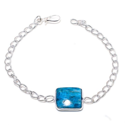 Bracelet Réglable En Apatite Verte - Pierre Naturelle Ovale, Plaqué Argent, Fabriqué En Inde
