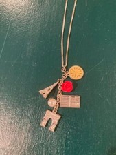 Claire's Silver Chain Pendant Necklace Charms Eiffel Tower-Paris