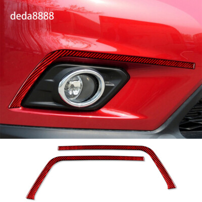 2×Red Carbon Fiber Fog Light Lamp Eyebrow Panel Cover for Nissan X-Trail 2013-21