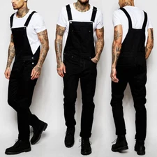 Men's Denim Dungarees Overalls Suspender Trousers Bib Pants Distressed Jumpsuits