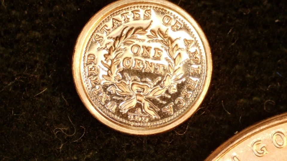 MINIATURE COIN 1793 FLOWING HAIR WREATH ONE CENT PROOF LIKE COPPER - Image 2 of 2