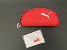 New Puma Glasses Case Red Hard Shell Protective Half Moon Flip Top w/cloth FLAW