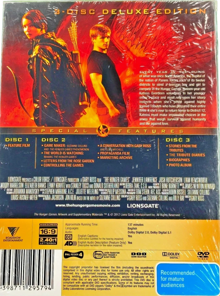 THE HUNGER GAMES - Jennifer Lawrence, Josh Hutcherson, Liam Hemsworth NEW 3 DVDs - Image 2 of 2