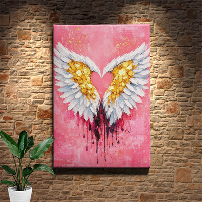 Gold leaf angel wings abstract Canvas Art with pink tones