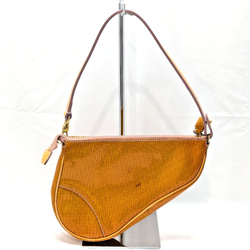 Christian Dior Trotter Patent Leather Saddle Bag Pouch Orange Women's Authentic