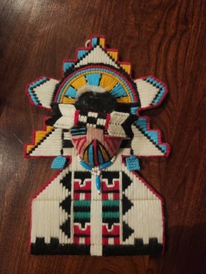 Vintage Indianer Indigene Hopi Wand Kachina Puppen Garn Perlen