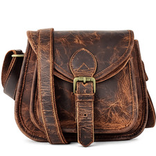 Vintage Buffalo Leather Sling Bag Women Dark Brown Crossbody Shoulder Purse