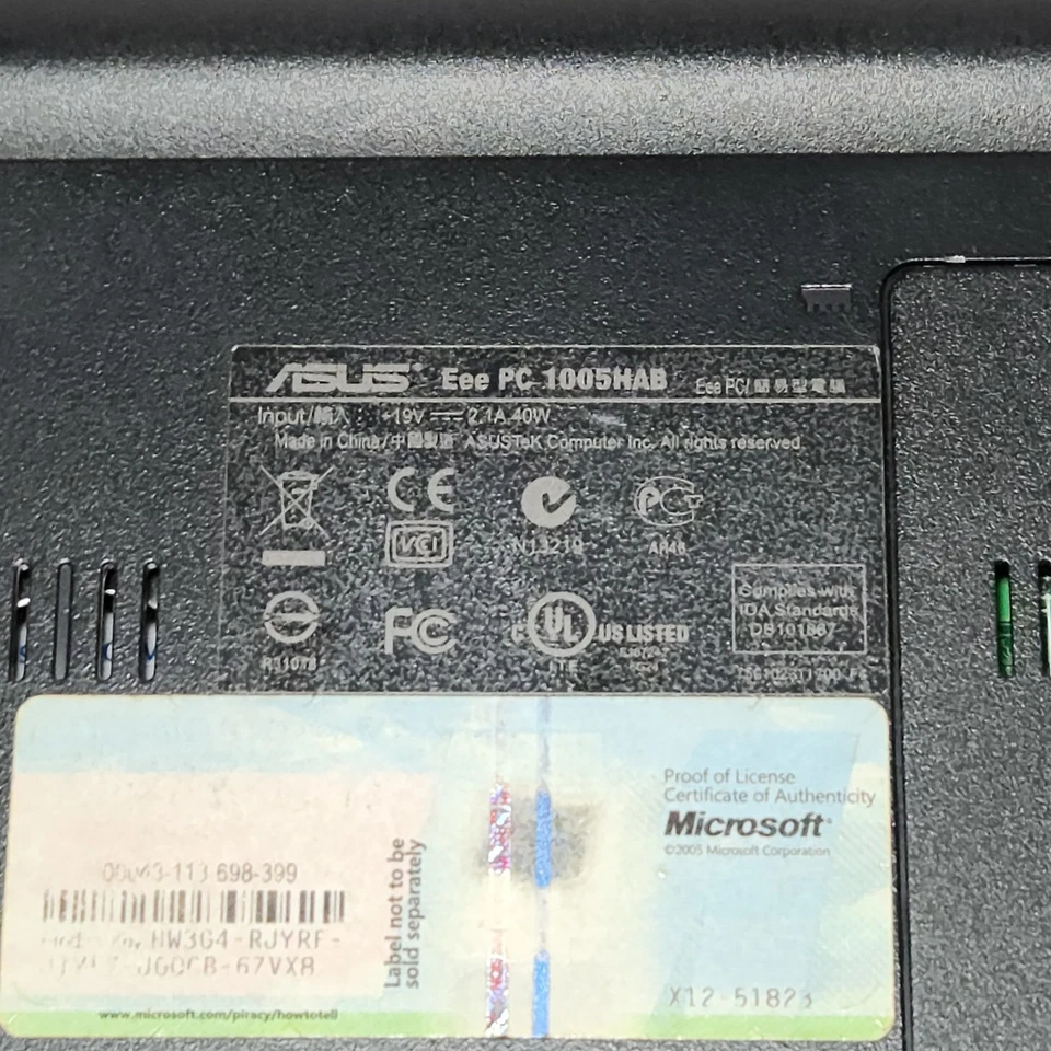 Asus Eee PC 1005HA 1005HAB Netbook /NO RAM /NO HDD /Untested - For Parts - - Image 3 of 4