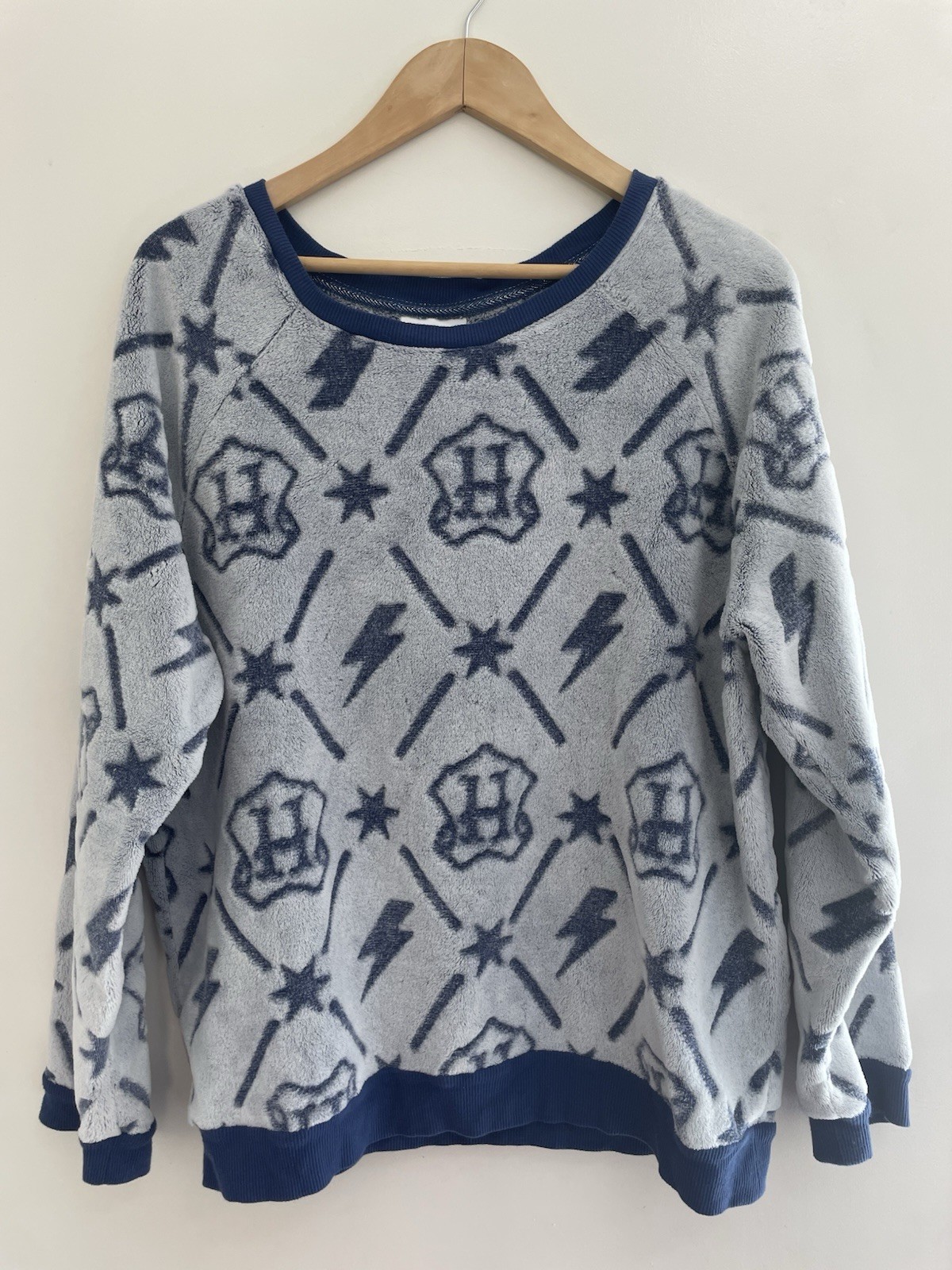 Harry Potter Womens Super Soft Fleece Rib-Knit Crewneck Pullover Sweater Blue XL