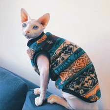 Christmas Sweater for Sphynx Cat Colorful Fleece Sweatshirt for Hairless Cat Win