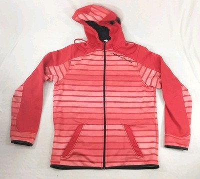 Under Armour Red Pink Stripes Full Zip Hoodie Mens Medium Loose Fit Front Pocket