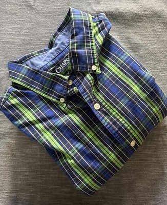 Chaps Plaid Button-Down Shirt Mens XXL Blue/Green Stretch Easy Care Pockets
