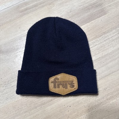 Fry's Food Store Leather Patch Beanie Blue Hat Adult Size