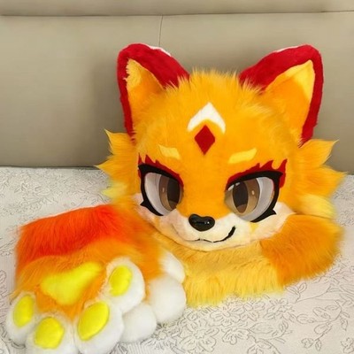 Fursuit Long haired Dog Fox Mascot Party Halloween Fur Cosplay(head)