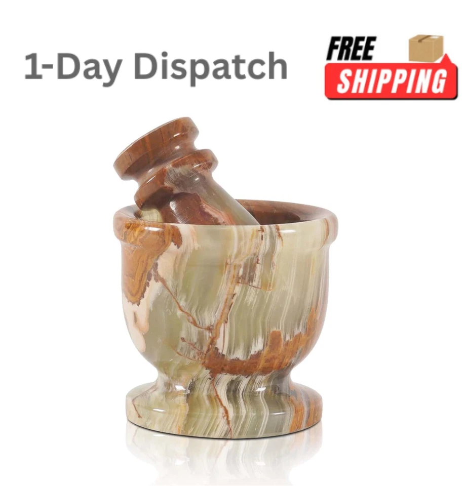 Radicaln 2.5 Inch Marble Mortar and Pestle Set Green Handmade