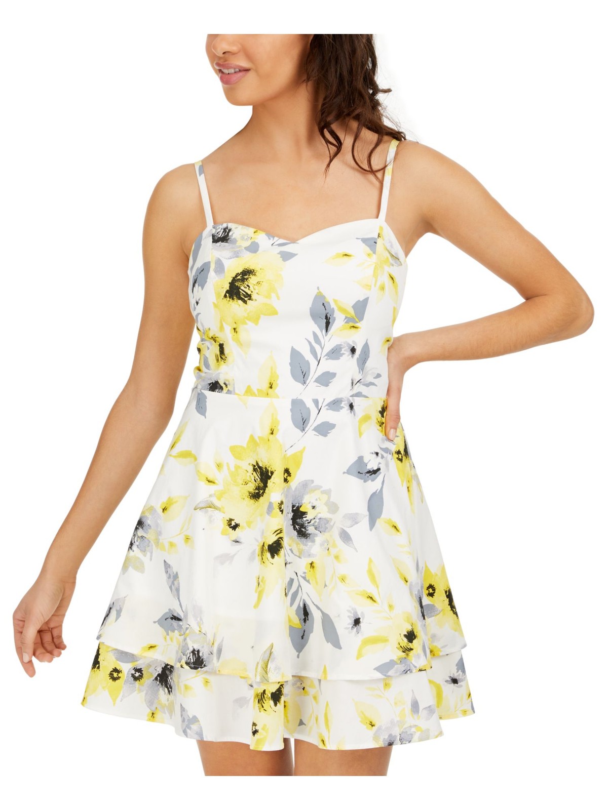 SPEECHLESS Womens Fit + Flare Short Dress Yellow Spaghetti Strap Juniors 5