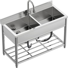 GGW 2-Compartment Commercial Sink Stainless Double Bowl Pull-out