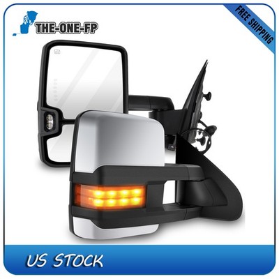 Chrome Tow Mirrors Power Heated Signal Light For Chevrolet GMC 2014-2018