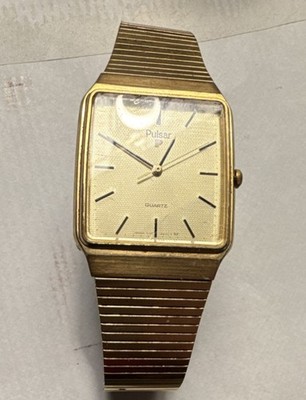 Pulsar Men's Gold Rectangle Quartz Dress Watch Analog Textured Dial Bracelet