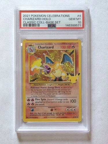 PSA 10 Charizard Celebrations Classic 4/102 Holo Base Set Pokemon Card 2021