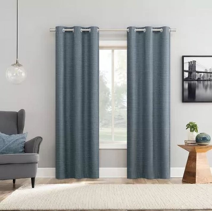 Sun Zero Wylder Textured Thermal Blackout Navy Blue Curtain Panel