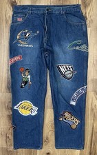Vintage UNK NBA Teams Jeans Size 40x34 Basketball Embroidered Patches Baggy Y2K