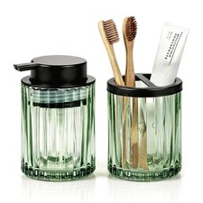 Bathroom Accessories Set 2PCS, Glass Lotion Soap Dispenser Toothbrush Holde...