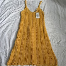 NWT Mango Yellow Knit Crochet Mini Dress Size US 6