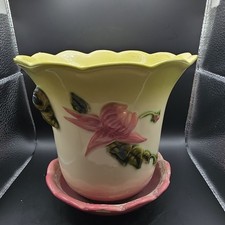 Hull Ceramic Art Pottery Planter Floral Yellow Pink Green Round Mid-Century USA