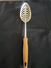 Vintage Ekco Two Toned Slotted Spoon Faux Wood Handle 12"