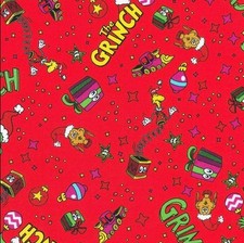 How The Grinch Stole Christmas Fabric 100 Cotton 1 yd BTY Red/Multi Fast Ship