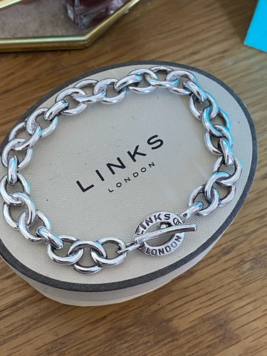Rare Genuine LINKS OF LONDON Hallmarked Silver Toggle Logo Bracelet With Box - Picture 1 of 17