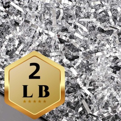 2 LB Silver Crinkle Cut Paper Shred Filler, Gift Basket Confetti Stuffing Grass
