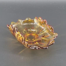 Viking Double Crimped Folded Amber Glass Footed Candy Dish Bowl