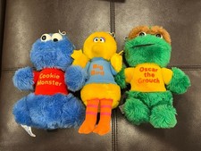 Vintage Playskool Sesame Street Plush Lot Oscar Grouch Cookie Monster Big Bird