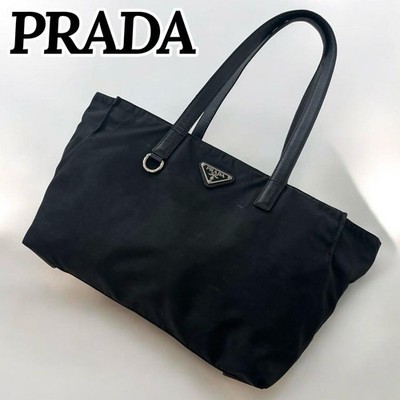 Prada Triangle Logo Tessuto Nylon Tote Bag Black Authentic Women's Handbag