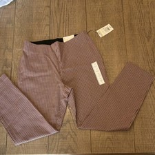 A New Day Side Zip Skinny Ankle Pants High Rise Stretch Checked Brown