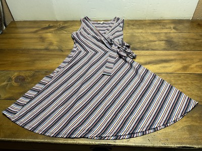 Rolla Coster Faux Wrap Dress Womens Small Striped Tie Waist V Neck Classic