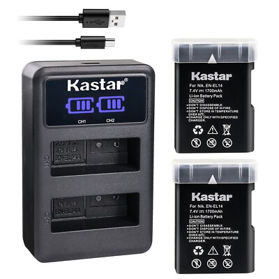 Kastar Battery LED2 Charger for Nikon EN-EL14 Battery & Nikon